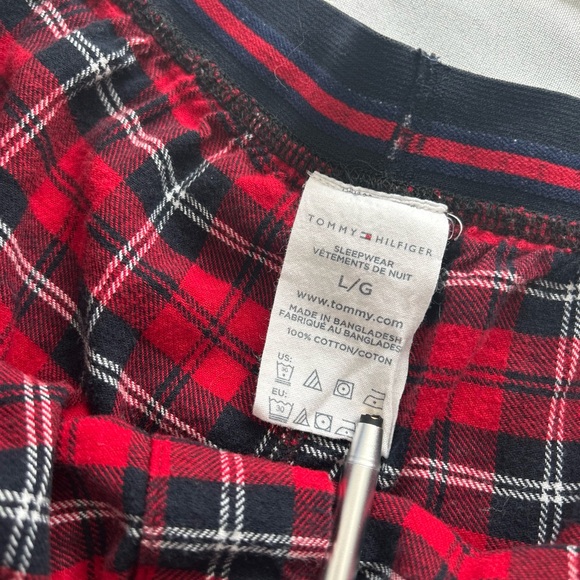 Tommy Hilfiger Red and Black Plaid Lounge Pants with Logo Waistband - Picture 4 of 4